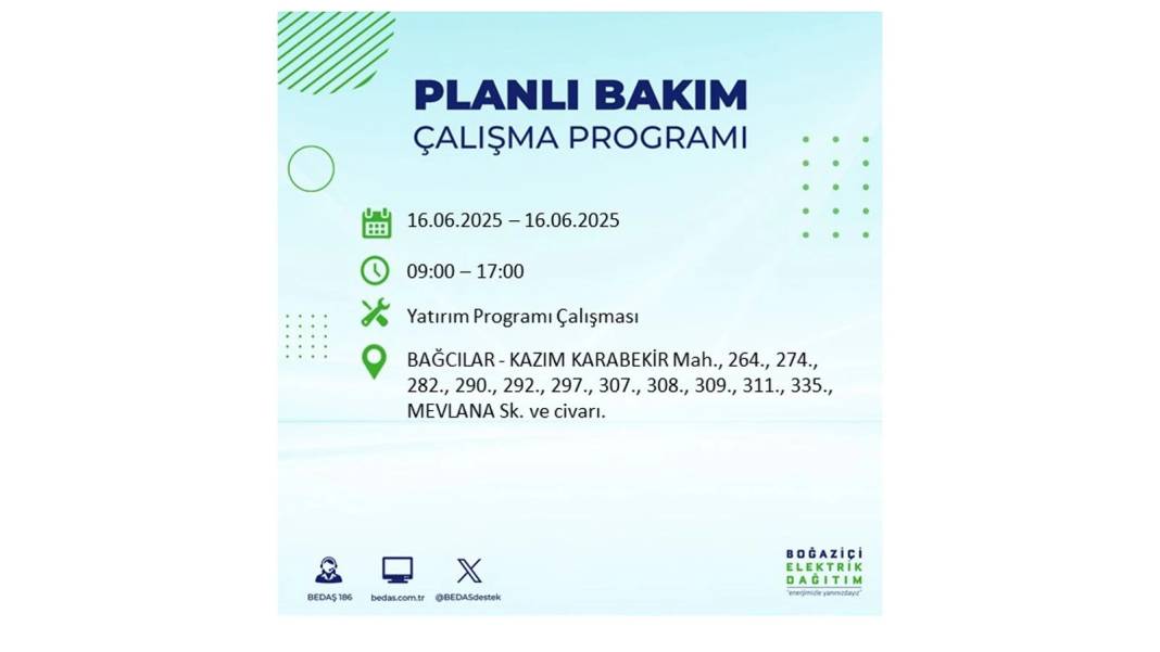 SAATLERCE ELEKTRİK OLMAYACAK: BEDAŞ 16 Haziran Pazartesi elektrik kesintisi yaşayacak ilçeleri sıraladı! 75
