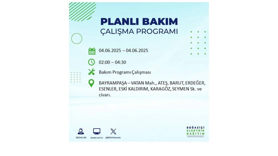 SAATLERCE ELEKTRİK OLMAYACAK: BEDAŞ 4 Haziran Çarşamba elektrik kesintisi yaşayacak ilçeleri sıraladı! 39