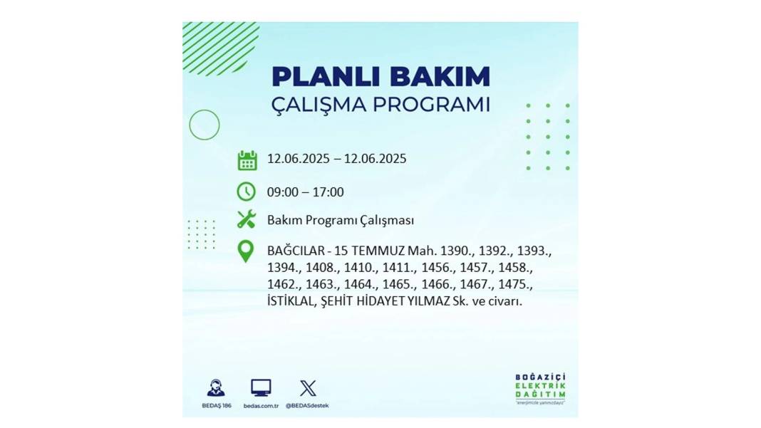 BÜYÜK KESİNTİ YAŞANACAK: BEDAŞ 12 Haziran Perşembe elektrik kesintisi yaşayacak ilçeleri sıraladı. Elektrikler ne zaman gelecek? 54