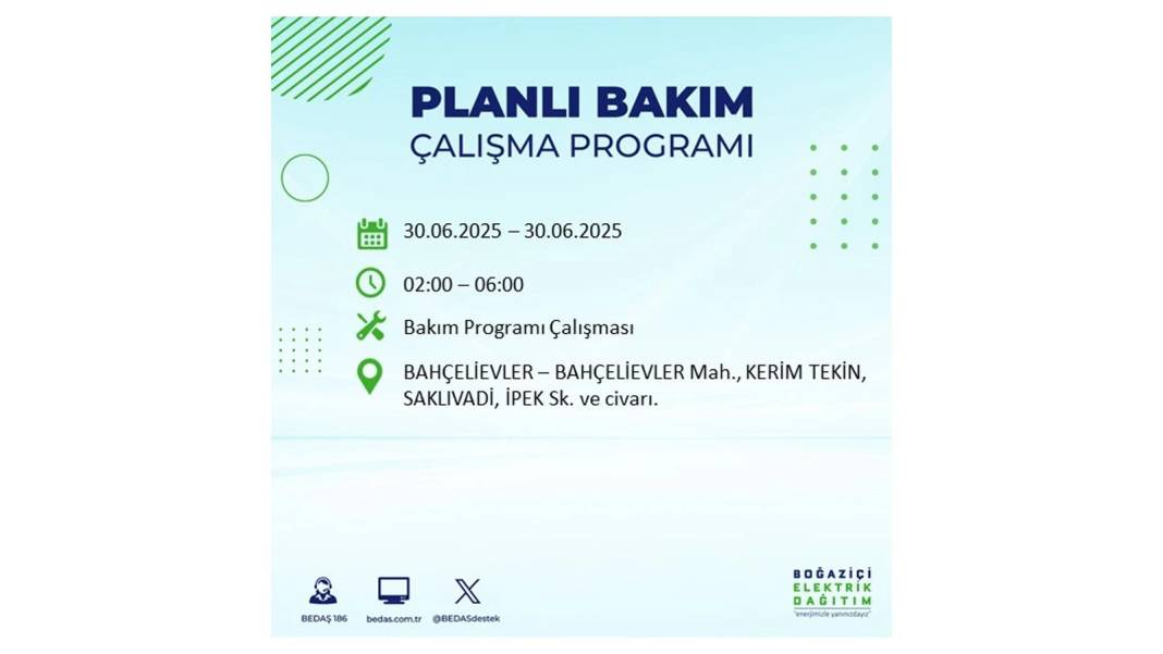 BÜYÜK KESİNTİ YAŞANACAK: BEDAŞ 30 Haziran Pazartesi elektrik kesintisi yaşayacak ilçeleri sıraladı. Elektrikler ne zaman gelecek 68
