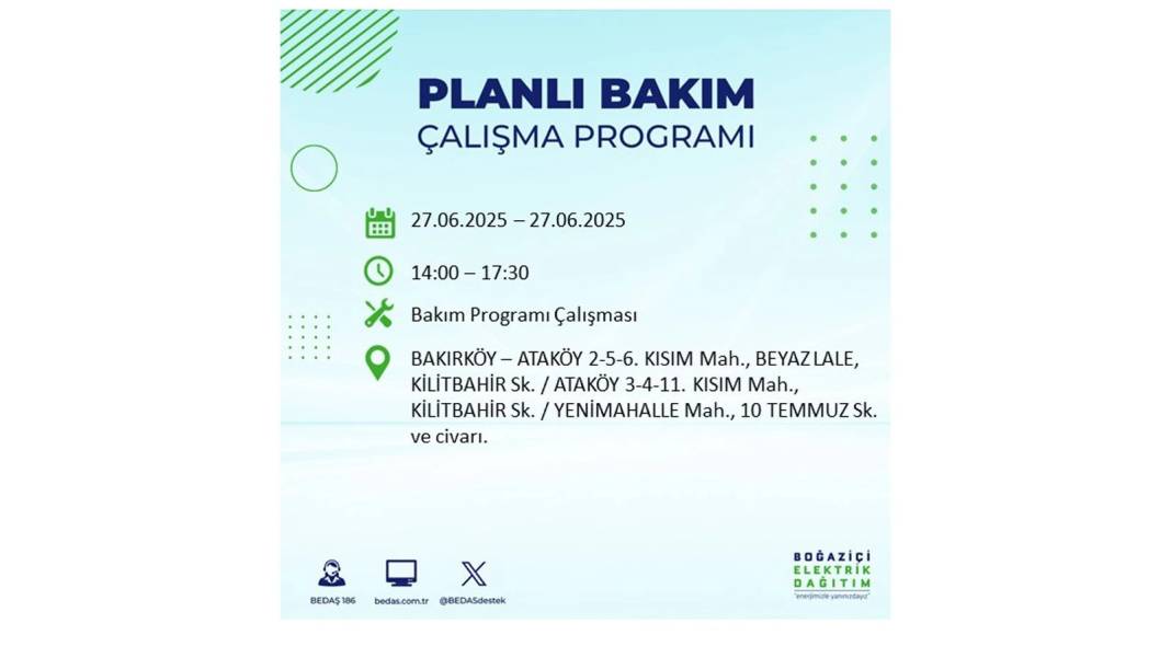 SAATLERCE ELEKTRİK OLMAYACAK: BEDAŞ 27 Haziran Cuma elektrik kesintisi yaşayacak ilçeleri sıraladı! 42