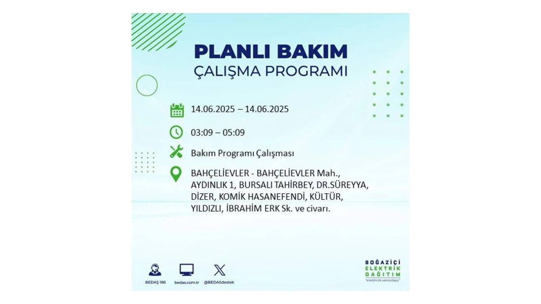 O İLÇELERDE ELEKTRİK OLMAYACAK: BEDAŞ 14 Haziran Cumartesi günü elektrik kesintisi yaşayacak ilçeleri duyurdu! 41