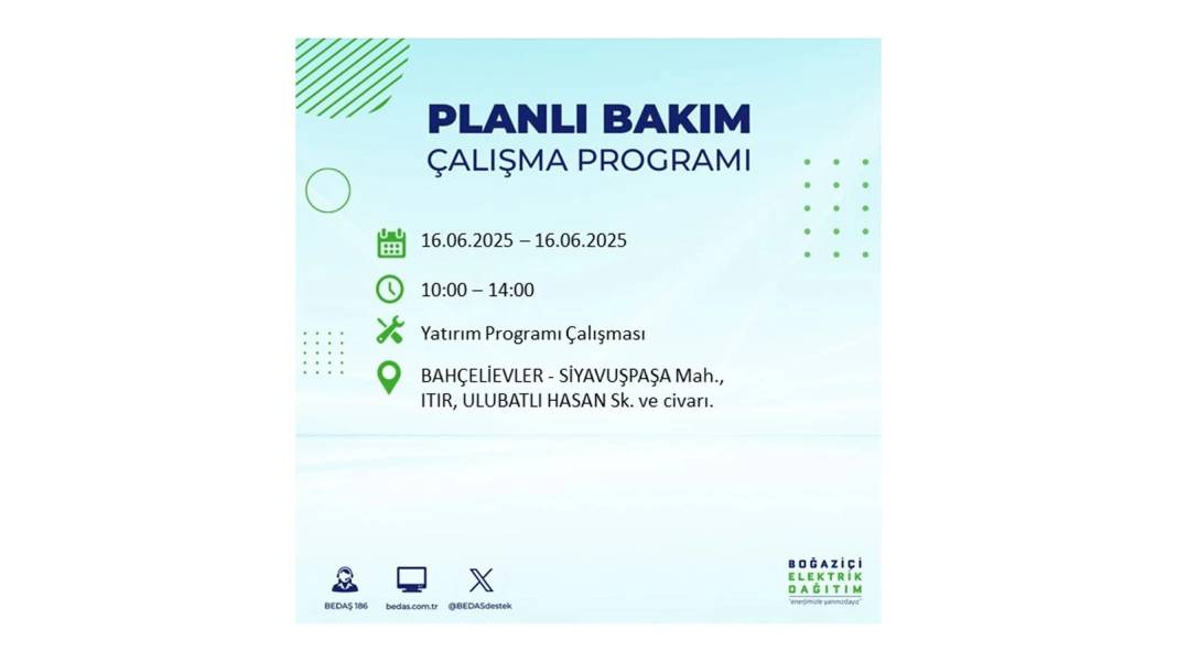 SAATLERCE ELEKTRİK OLMAYACAK: BEDAŞ 16 Haziran Pazartesi elektrik kesintisi yaşayacak ilçeleri sıraladı! 70