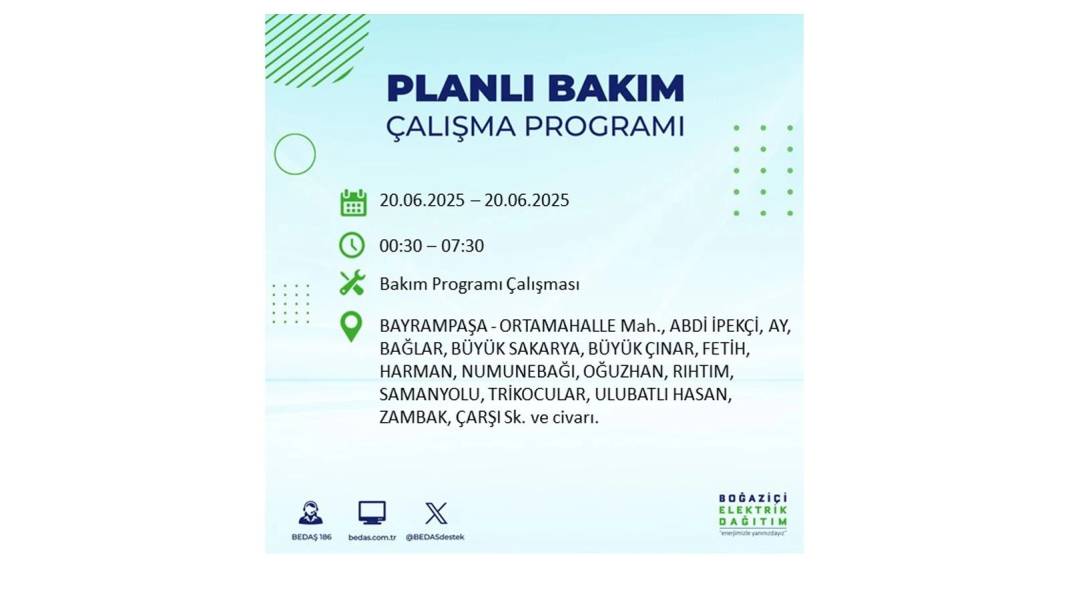 BÜYÜK KESİNTİ YAŞANACAK: BEDAŞ 20 Haziran Cuma elektrik kesintisi yaşayacak ilçeleri sıraladı. Elektrikler ne zaman gelecek? 39