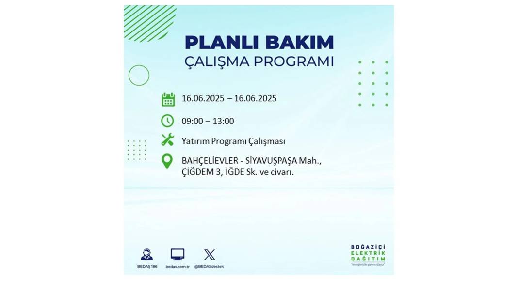 SAATLERCE ELEKTRİK OLMAYACAK: BEDAŞ 16 Haziran Pazartesi elektrik kesintisi yaşayacak ilçeleri sıraladı! 72