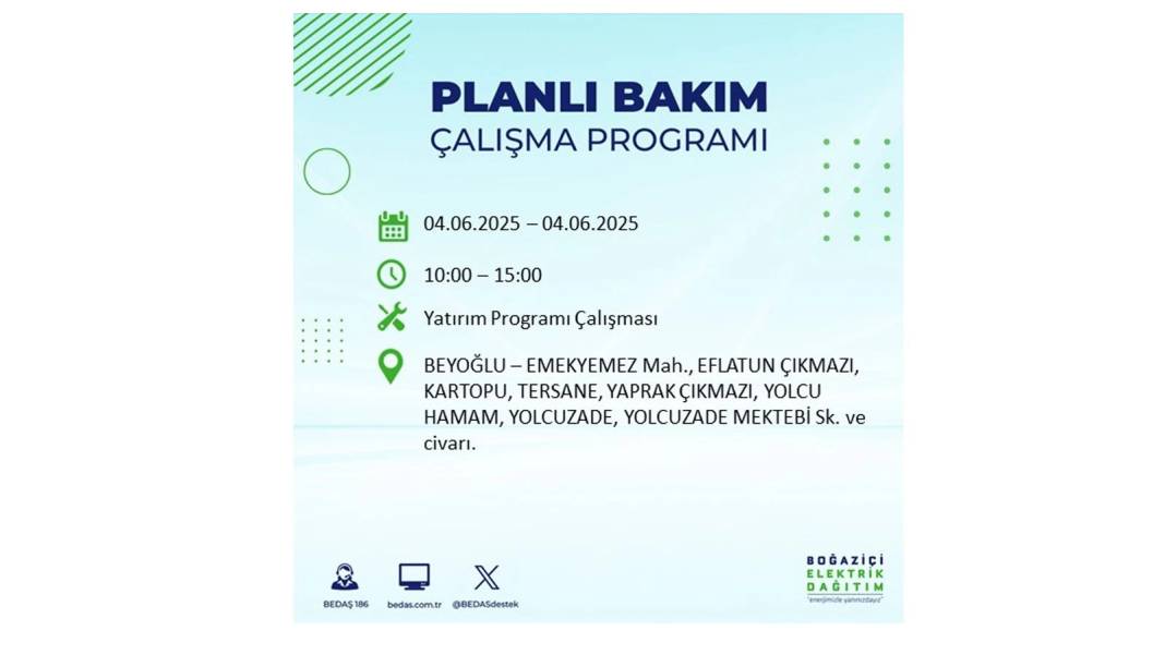 SAATLERCE ELEKTRİK OLMAYACAK: BEDAŞ 4 Haziran Çarşamba elektrik kesintisi yaşayacak ilçeleri sıraladı! 31
