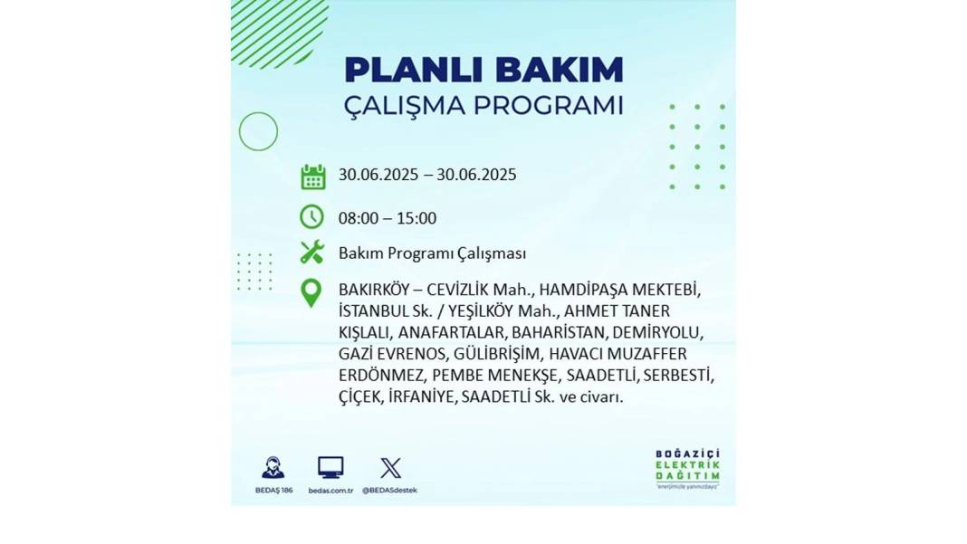 BÜYÜK KESİNTİ YAŞANACAK: BEDAŞ 30 Haziran Pazartesi elektrik kesintisi yaşayacak ilçeleri sıraladı. Elektrikler ne zaman gelecek 61