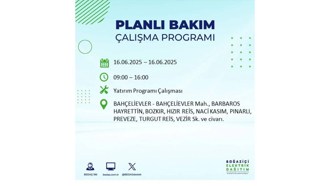 SAATLERCE ELEKTRİK OLMAYACAK: BEDAŞ 16 Haziran Pazartesi elektrik kesintisi yaşayacak ilçeleri sıraladı! 69
