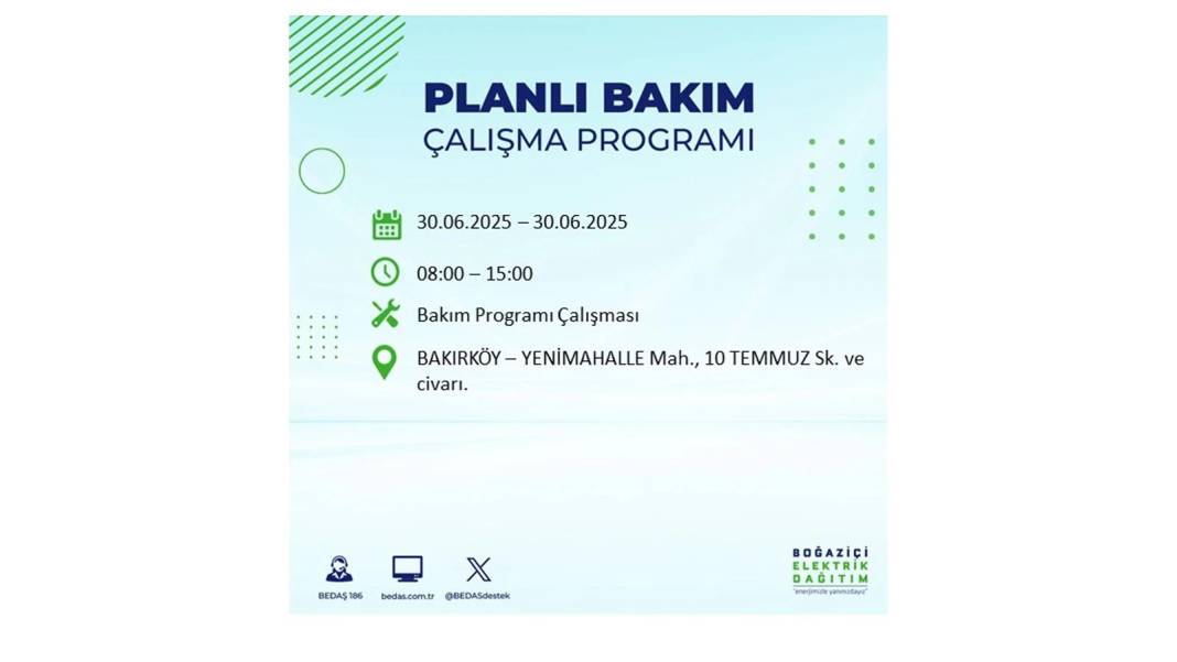 BÜYÜK KESİNTİ YAŞANACAK: BEDAŞ 30 Haziran Pazartesi elektrik kesintisi yaşayacak ilçeleri sıraladı. Elektrikler ne zaman gelecek 63