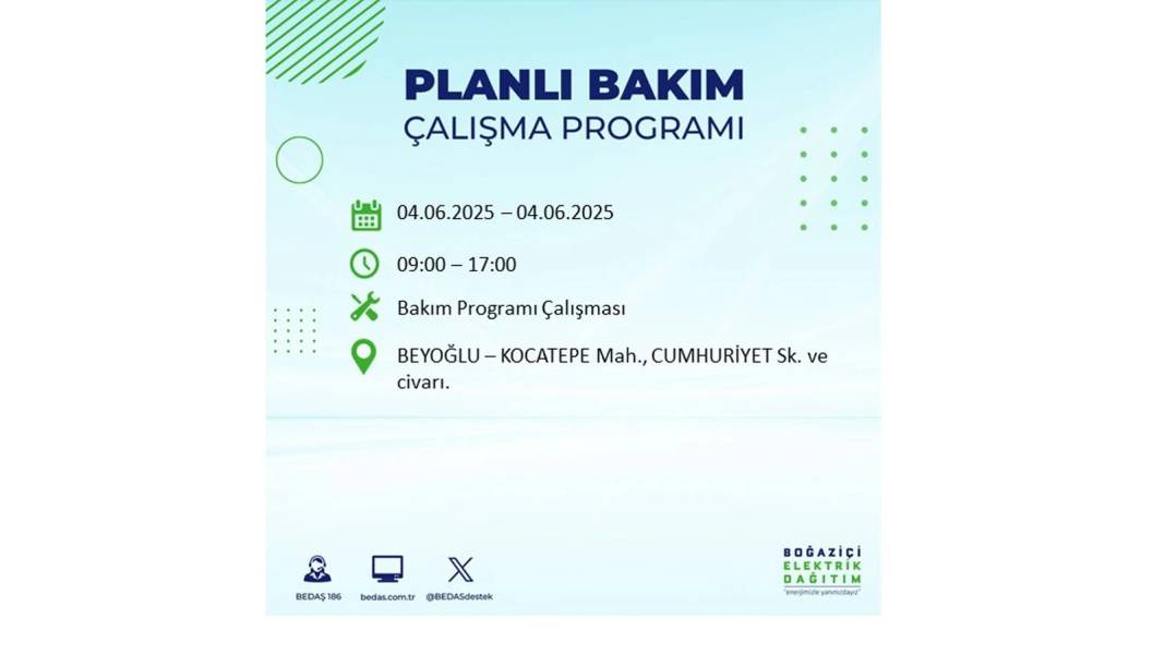 SAATLERCE ELEKTRİK OLMAYACAK: BEDAŞ 4 Haziran Çarşamba elektrik kesintisi yaşayacak ilçeleri sıraladı! 32