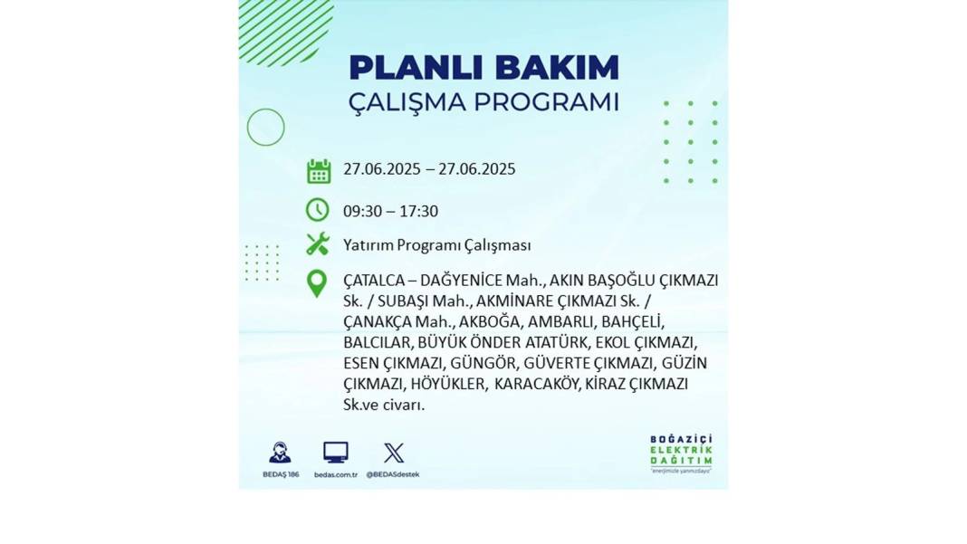 SAATLERCE ELEKTRİK OLMAYACAK: BEDAŞ 27 Haziran Cuma elektrik kesintisi yaşayacak ilçeleri sıraladı! 37