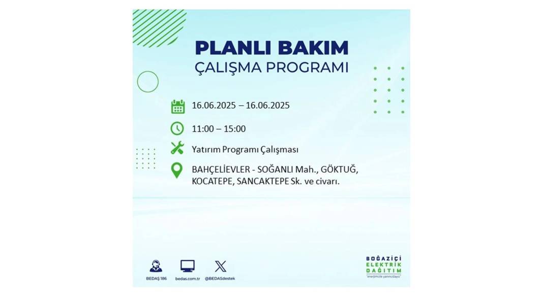 SAATLERCE ELEKTRİK OLMAYACAK: BEDAŞ 16 Haziran Pazartesi elektrik kesintisi yaşayacak ilçeleri sıraladı! 71