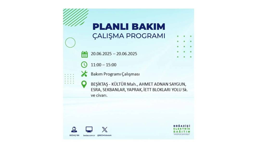 BÜYÜK KESİNTİ YAŞANACAK: BEDAŞ 20 Haziran Cuma elektrik kesintisi yaşayacak ilçeleri sıraladı. Elektrikler ne zaman gelecek? 37