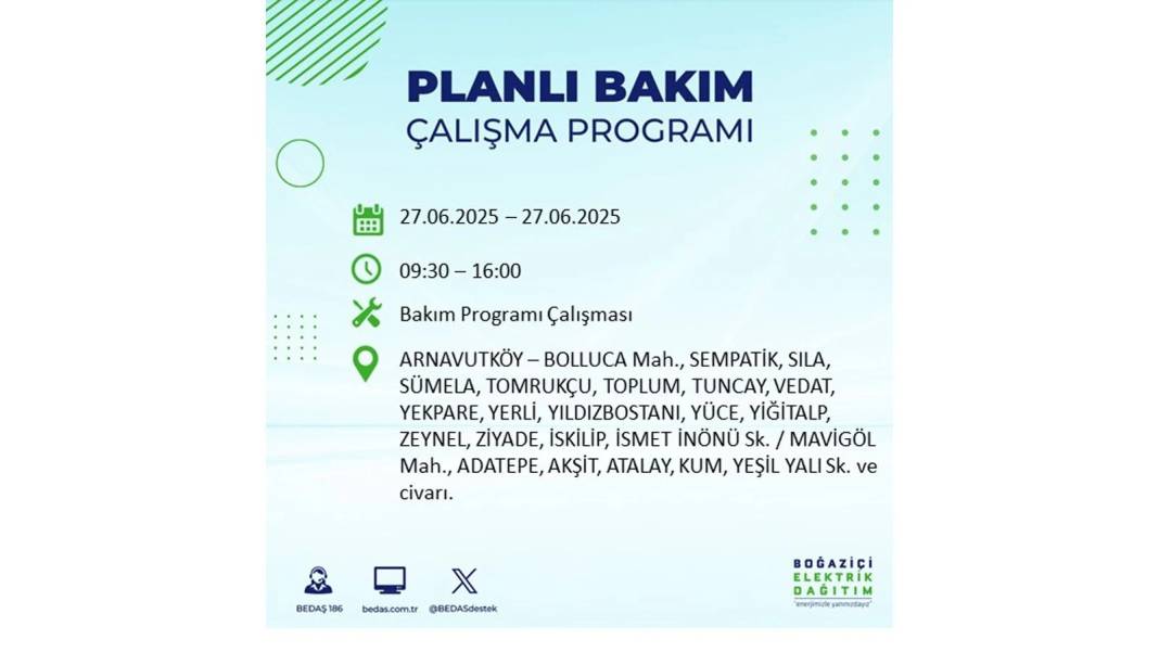 SAATLERCE ELEKTRİK OLMAYACAK: BEDAŞ 27 Haziran Cuma elektrik kesintisi yaşayacak ilçeleri sıraladı! 52