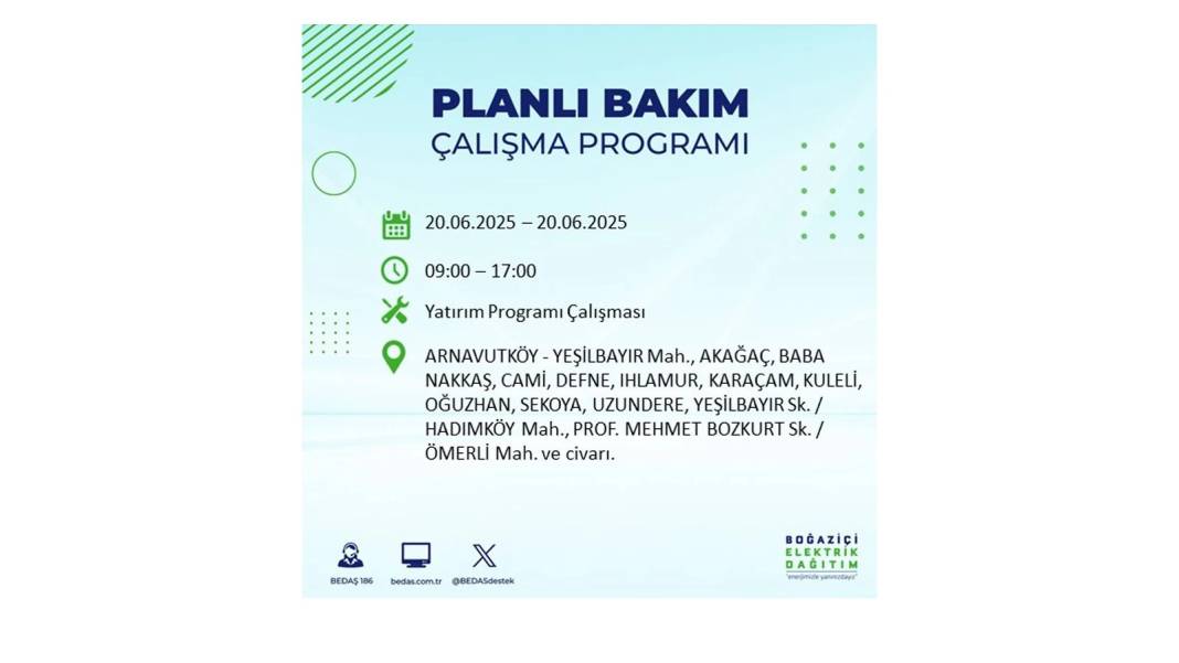 BÜYÜK KESİNTİ YAŞANACAK: BEDAŞ 20 Haziran Cuma elektrik kesintisi yaşayacak ilçeleri sıraladı. Elektrikler ne zaman gelecek? 54