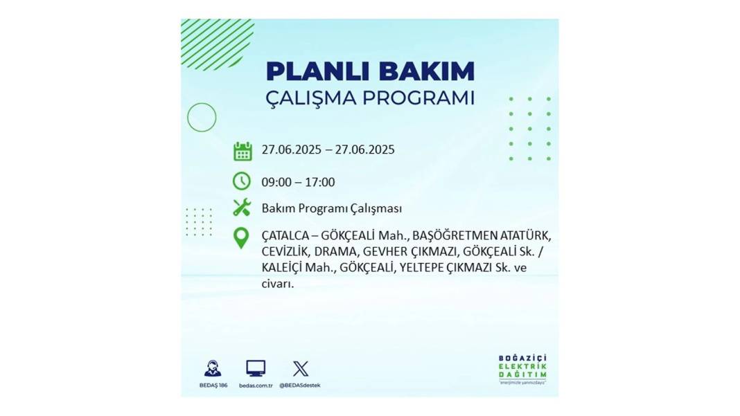 SAATLERCE ELEKTRİK OLMAYACAK: BEDAŞ 27 Haziran Cuma elektrik kesintisi yaşayacak ilçeleri sıraladı! 39
