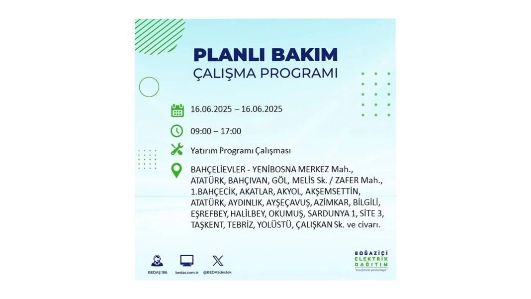 SAATLERCE ELEKTRİK OLMAYACAK: BEDAŞ 16 Haziran Pazartesi elektrik kesintisi yaşayacak ilçeleri sıraladı! 68