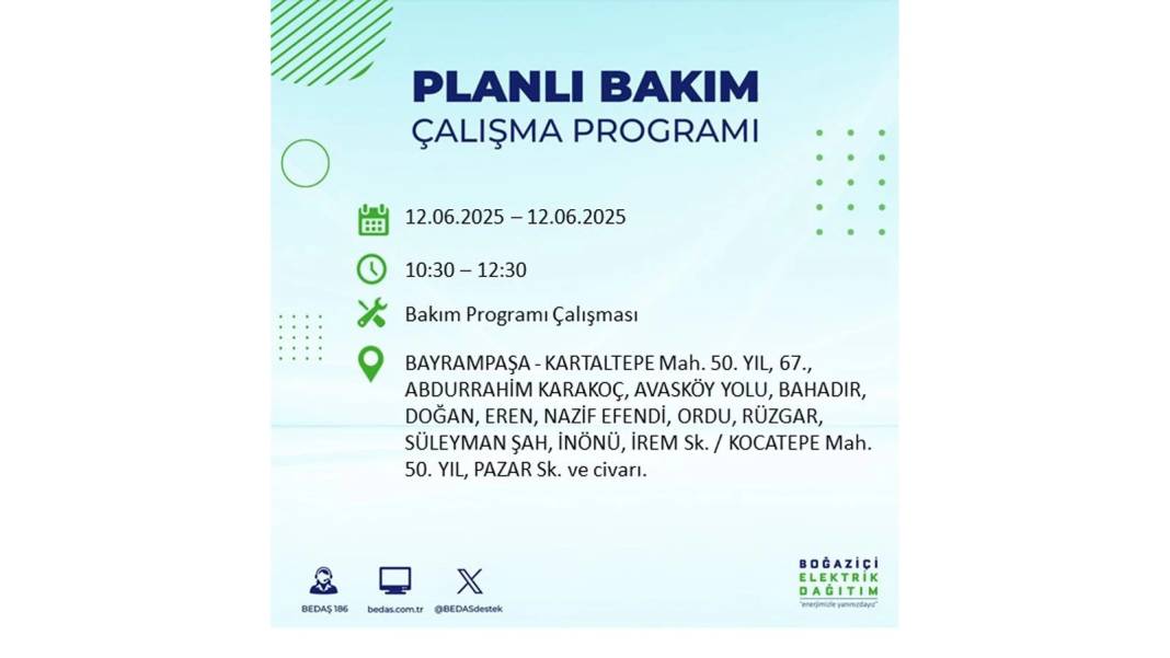 BÜYÜK KESİNTİ YAŞANACAK: BEDAŞ 12 Haziran Perşembe elektrik kesintisi yaşayacak ilçeleri sıraladı. Elektrikler ne zaman gelecek? 49