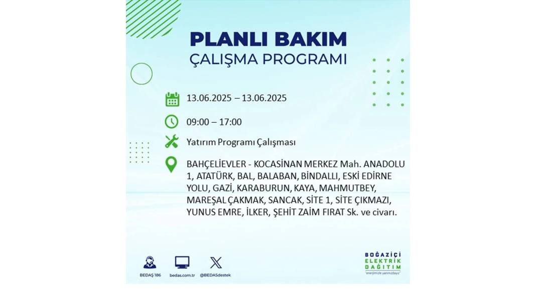 ELEKTRİKLER SAATLERCE OLMAYACAK: BEDAŞ 13 Haziran Cuma elektrik kesintisi yaşayacak ilçeleri sıraladı! 47