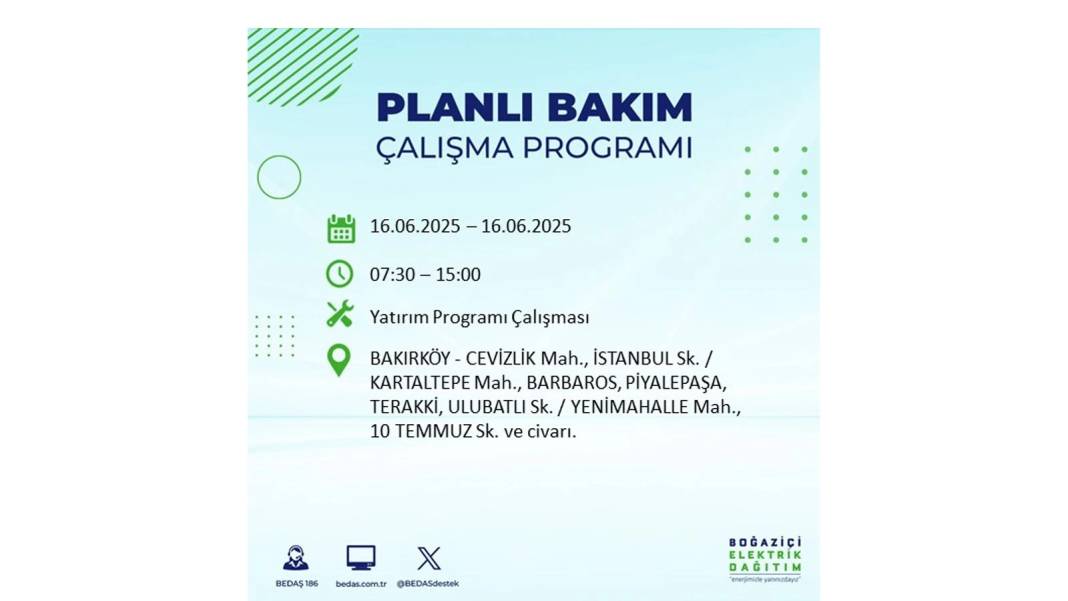 SAATLERCE ELEKTRİK OLMAYACAK: BEDAŞ 16 Haziran Pazartesi elektrik kesintisi yaşayacak ilçeleri sıraladı! 64