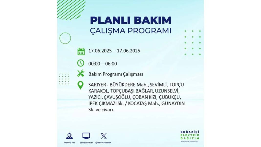 SAATLERCE ELEKTRİK OLMAYACAK: BEDAŞ 17 Haziran Salı elektrik kesintisi yaşayacak ilçeleri sıraladı! 73