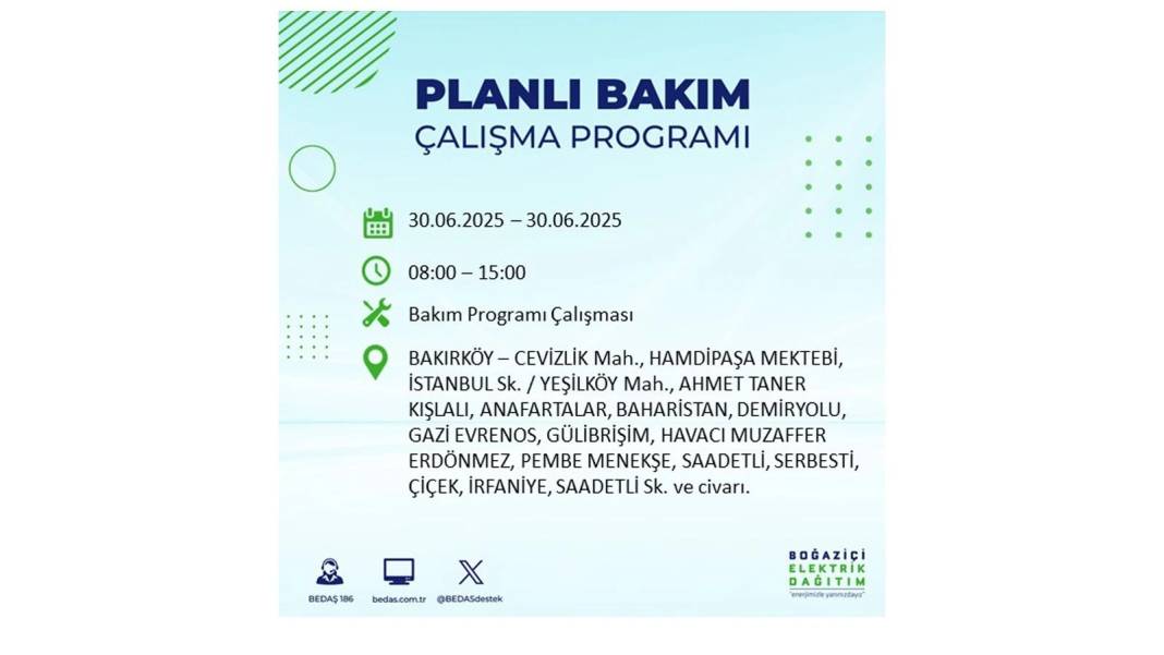 BÜYÜK KESİNTİ YAŞANACAK: BEDAŞ 30 Haziran Pazartesi elektrik kesintisi yaşayacak ilçeleri sıraladı. Elektrikler ne zaman gelecek 55