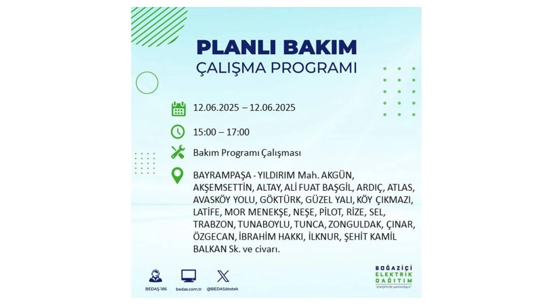 BÜYÜK KESİNTİ YAŞANACAK: BEDAŞ 12 Haziran Perşembe elektrik kesintisi yaşayacak ilçeleri sıraladı. Elektrikler ne zaman gelecek? 45