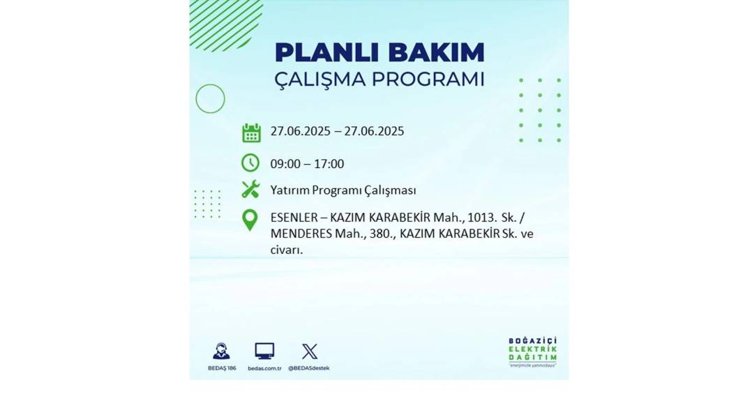 SAATLERCE ELEKTRİK OLMAYACAK: BEDAŞ 27 Haziran Cuma elektrik kesintisi yaşayacak ilçeleri sıraladı! 36