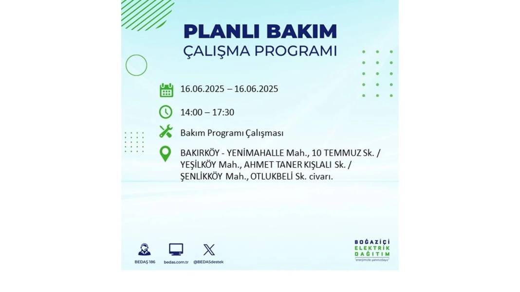 SAATLERCE ELEKTRİK OLMAYACAK: BEDAŞ 16 Haziran Pazartesi elektrik kesintisi yaşayacak ilçeleri sıraladı! 65