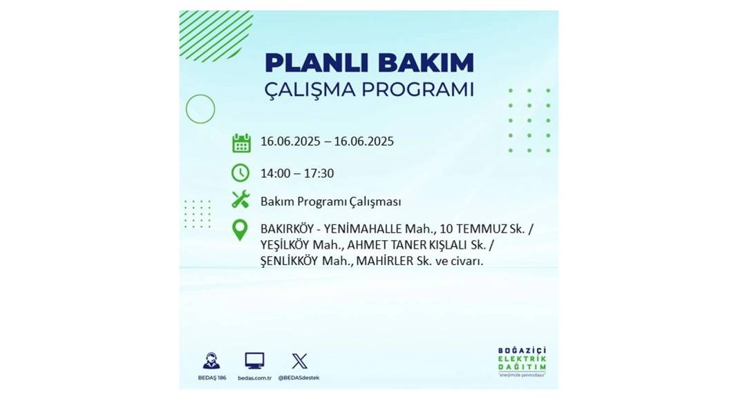 SAATLERCE ELEKTRİK OLMAYACAK: BEDAŞ 16 Haziran Pazartesi elektrik kesintisi yaşayacak ilçeleri sıraladı! 67