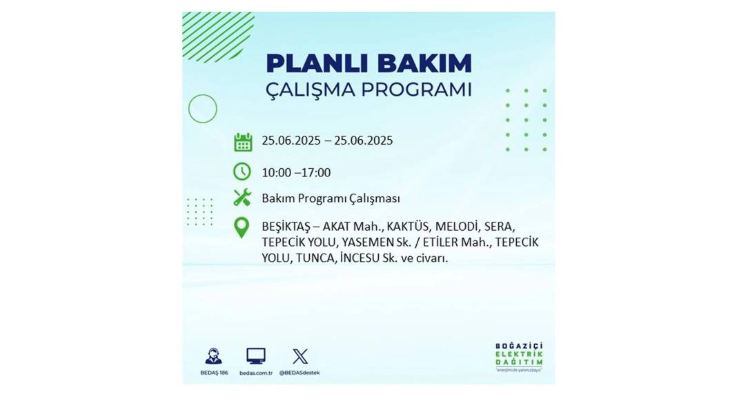 KARANLIĞA GÖMÜLECEKLER: BEDAŞ 25 Haziran Çarşamba elektrik kesintisi yaşayacak ilçeleri sıraladı. Elektrikler ne zaman gelecek? 44