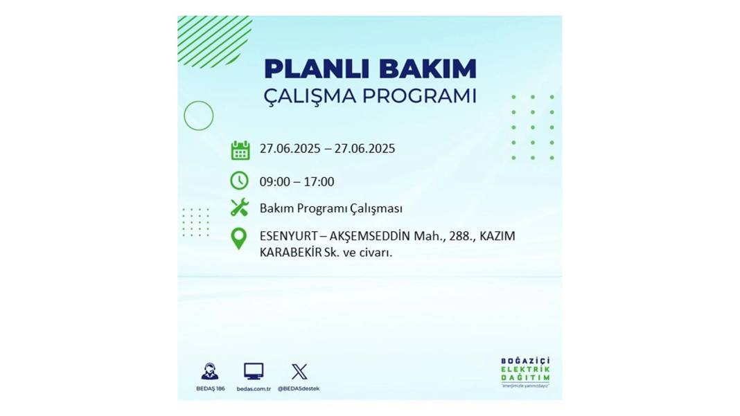 SAATLERCE ELEKTRİK OLMAYACAK: BEDAŞ 27 Haziran Cuma elektrik kesintisi yaşayacak ilçeleri sıraladı! 33
