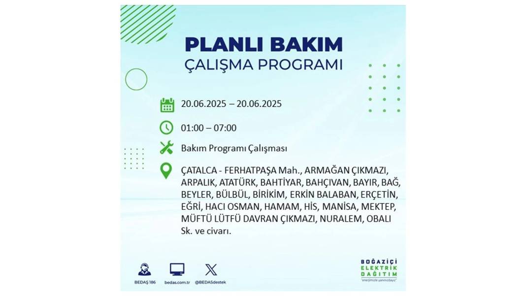 BÜYÜK KESİNTİ YAŞANACAK: BEDAŞ 20 Haziran Cuma elektrik kesintisi yaşayacak ilçeleri sıraladı. Elektrikler ne zaman gelecek? 31