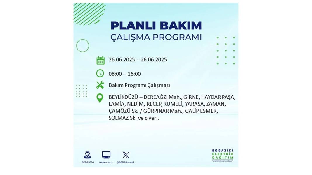 BÜYÜK ELEKTRİK KESİNTİSİ YAŞANACAK: BEDAŞ 26 Haziran Perşembe günü için o ilçeleri uyardı! 38