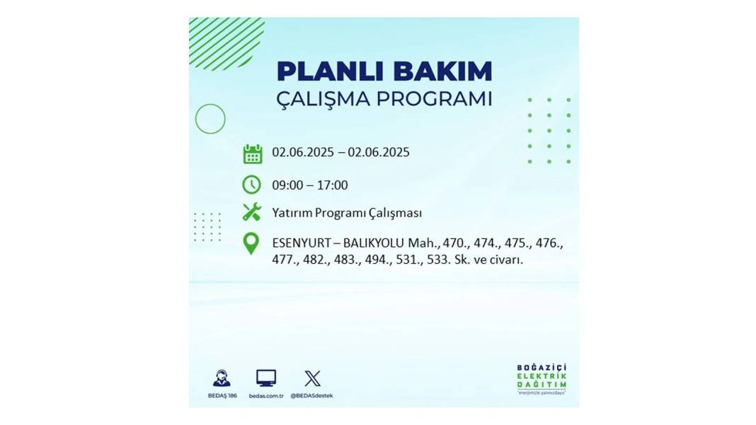 BÜYÜK KESİNTİ YAŞANACAK: BEDAŞ 2 Haziran Pazartesi günü elektrik kesintisi yaşayacak ilçeleri sıraladı 41