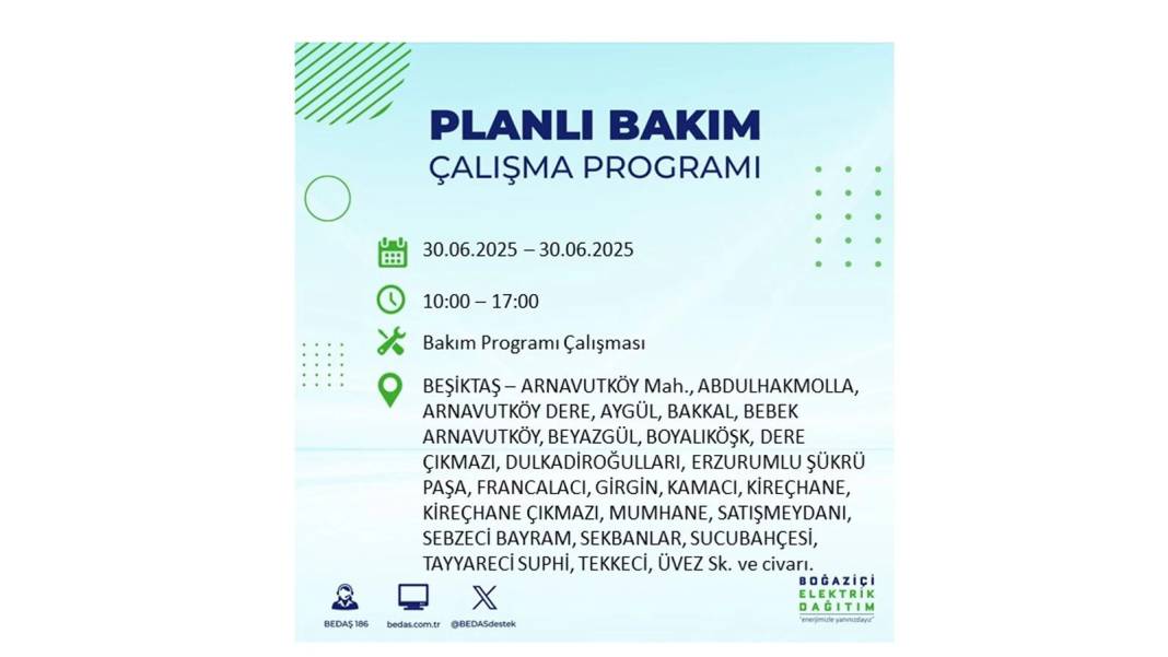 BÜYÜK KESİNTİ YAŞANACAK: BEDAŞ 30 Haziran Pazartesi elektrik kesintisi yaşayacak ilçeleri sıraladı. Elektrikler ne zaman gelecek 51