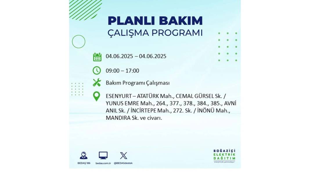 SAATLERCE ELEKTRİK OLMAYACAK: BEDAŞ 4 Haziran Çarşamba elektrik kesintisi yaşayacak ilçeleri sıraladı! 23