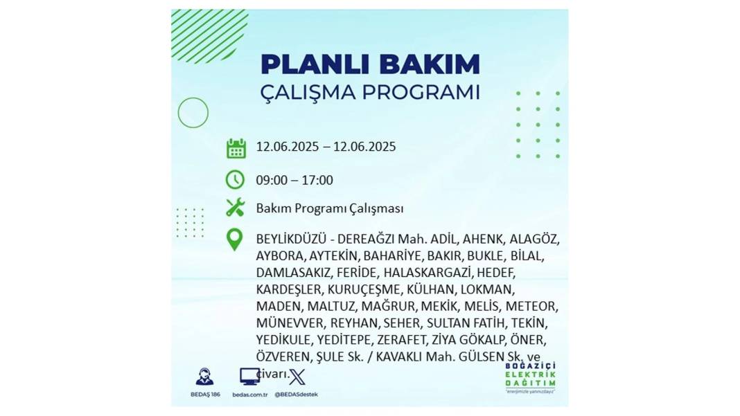BÜYÜK KESİNTİ YAŞANACAK: BEDAŞ 12 Haziran Perşembe elektrik kesintisi yaşayacak ilçeleri sıraladı. Elektrikler ne zaman gelecek? 41