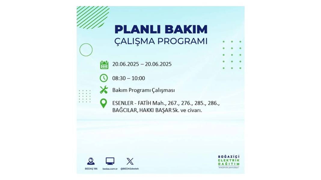 BÜYÜK KESİNTİ YAŞANACAK: BEDAŞ 20 Haziran Cuma elektrik kesintisi yaşayacak ilçeleri sıraladı. Elektrikler ne zaman gelecek? 29