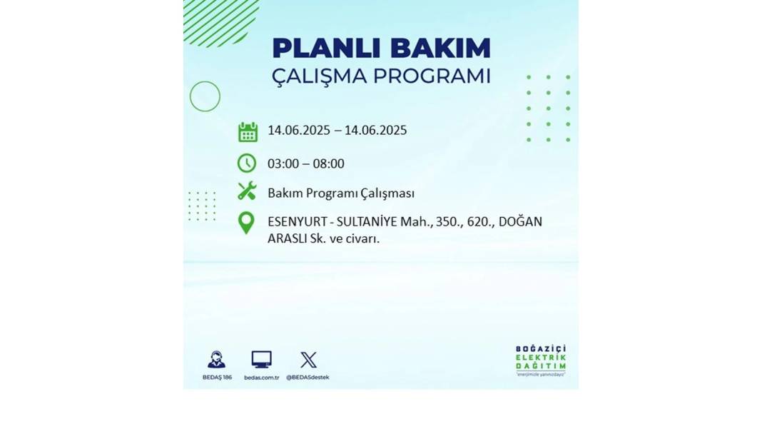 O İLÇELERDE ELEKTRİK OLMAYACAK: BEDAŞ 14 Haziran Cumartesi günü elektrik kesintisi yaşayacak ilçeleri duyurdu! 29