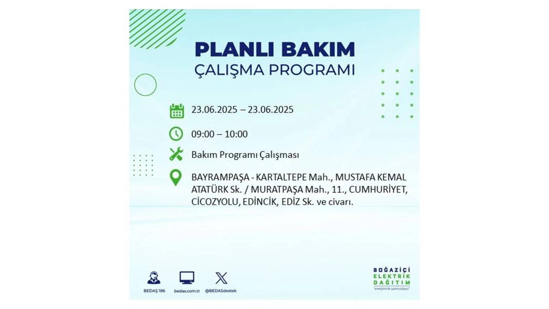 KARANLIĞA HAPSOLACAKLAR: 23 Haziran Pazartesi İstanbul elektrik kesintisi. BEDAŞ o ilçeleri uyardı! 39