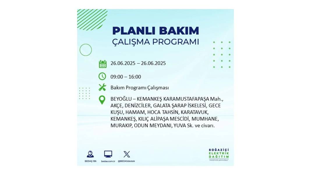 BÜYÜK ELEKTRİK KESİNTİSİ YAŞANACAK: BEDAŞ 26 Haziran Perşembe günü için o ilçeleri uyardı! 34