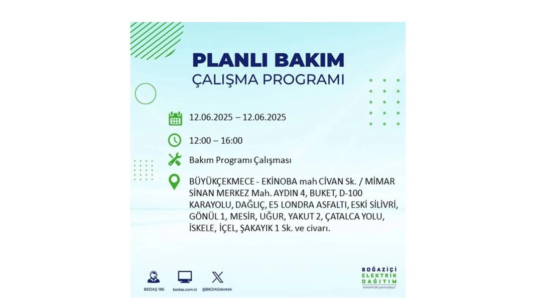 BÜYÜK KESİNTİ YAŞANACAK: BEDAŞ 12 Haziran Perşembe elektrik kesintisi yaşayacak ilçeleri sıraladı. Elektrikler ne zaman gelecek? 38