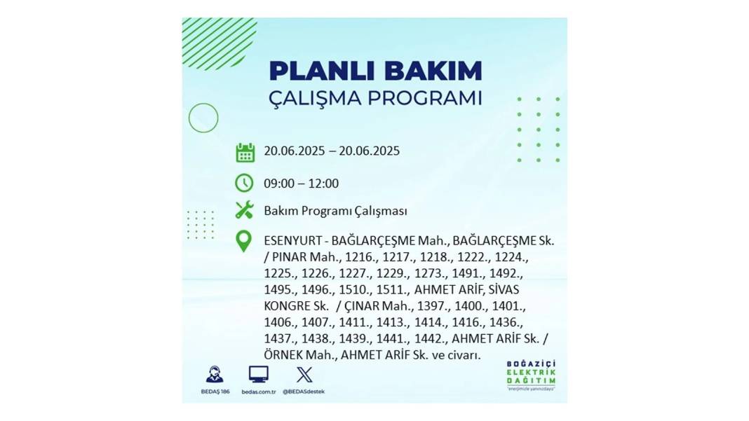 BÜYÜK KESİNTİ YAŞANACAK: BEDAŞ 20 Haziran Cuma elektrik kesintisi yaşayacak ilçeleri sıraladı. Elektrikler ne zaman gelecek? 27
