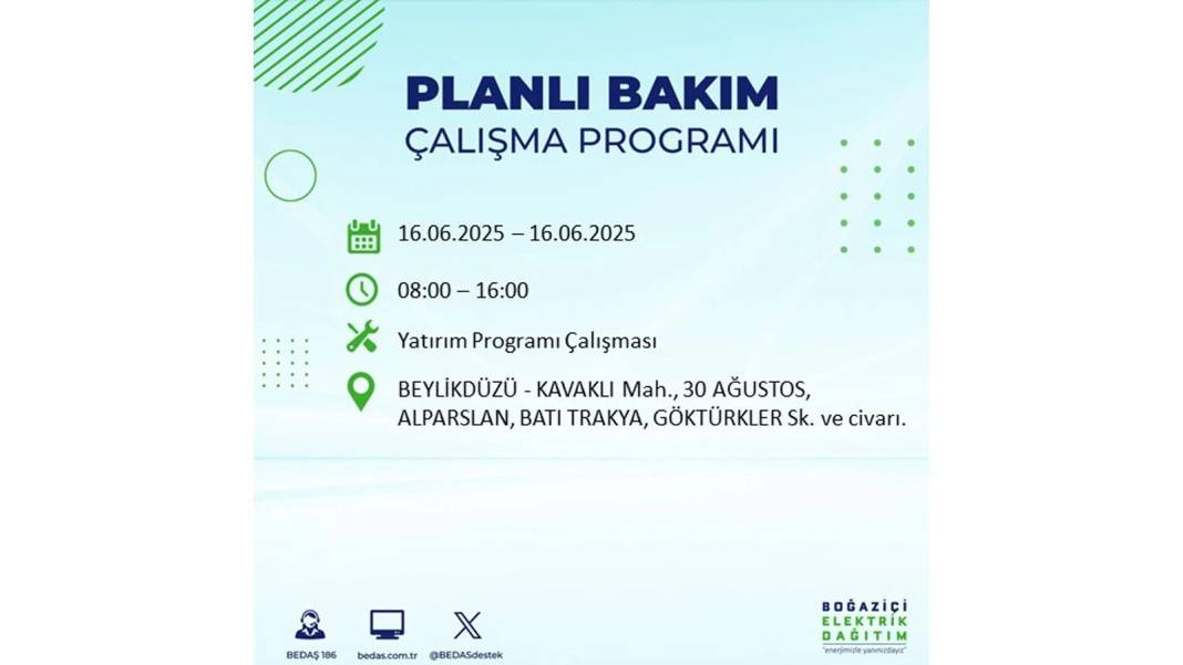 SAATLERCE ELEKTRİK OLMAYACAK: BEDAŞ 16 Haziran Pazartesi elektrik kesintisi yaşayacak ilçeleri sıraladı! 59
