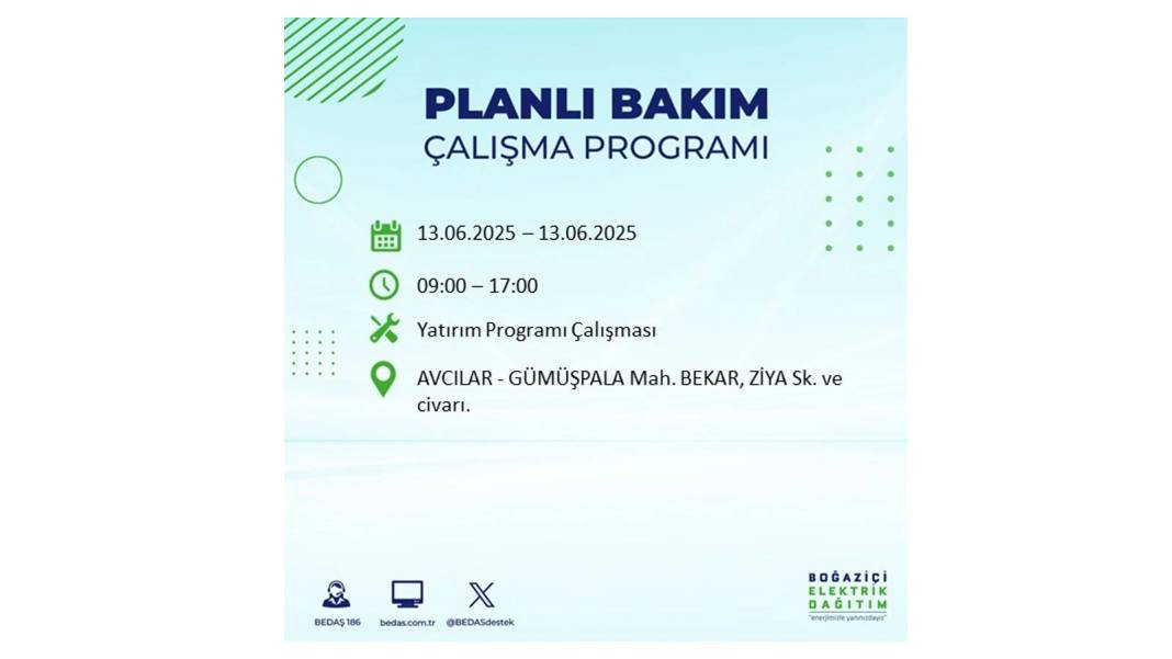 ELEKTRİKLER SAATLERCE OLMAYACAK: BEDAŞ 13 Haziran Cuma elektrik kesintisi yaşayacak ilçeleri sıraladı! 66
