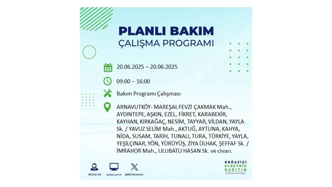BÜYÜK KESİNTİ YAŞANACAK: BEDAŞ 20 Haziran Cuma elektrik kesintisi yaşayacak ilçeleri sıraladı. Elektrikler ne zaman gelecek? 53