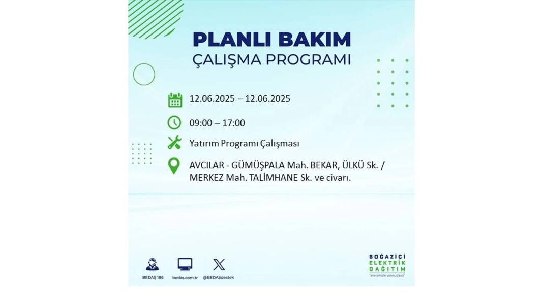BÜYÜK KESİNTİ YAŞANACAK: BEDAŞ 12 Haziran Perşembe elektrik kesintisi yaşayacak ilçeleri sıraladı. Elektrikler ne zaman gelecek? 64