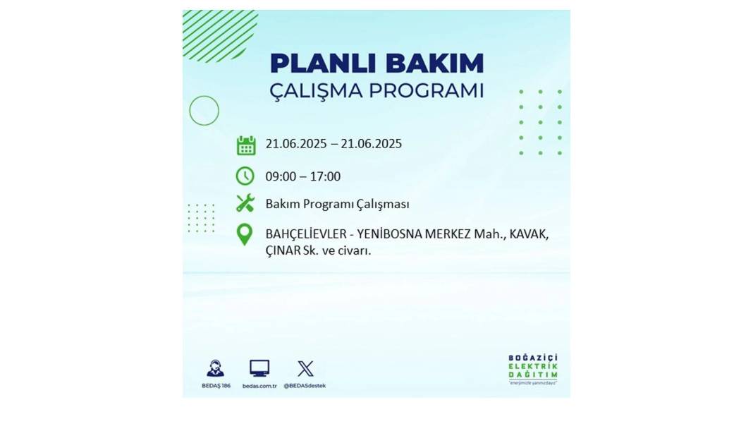 O İLÇELERDE ELEKTRİK OLMAYACAK: BEDAŞ 21 Haziran elektrik kesintisi yaşayacak ilçeleri sıraladı. Elektrikler ne zaman gelecek? 12