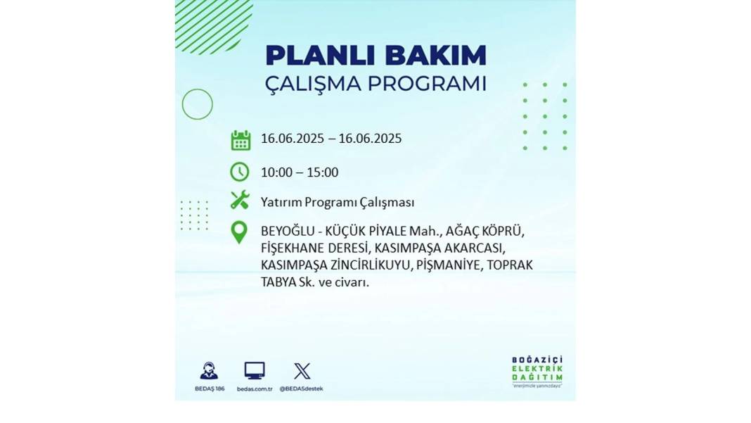SAATLERCE ELEKTRİK OLMAYACAK: BEDAŞ 16 Haziran Pazartesi elektrik kesintisi yaşayacak ilçeleri sıraladı! 58